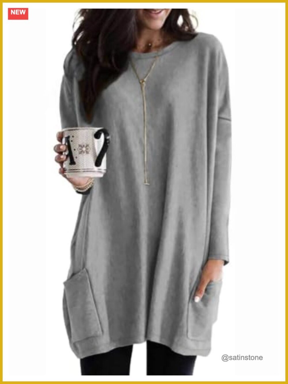 Women's Long Sleeve Tunic Top Loose Fit Pullover with Pockets